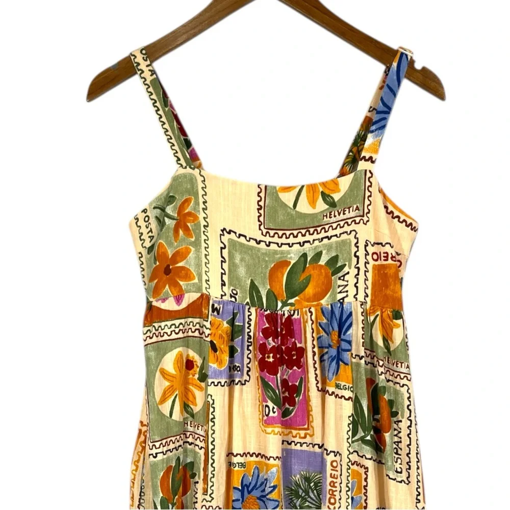 Anthropologie Paper Heart Womens Strappy Stamp Floral Postcard Maxi Dress XS - Picture 5 of 9